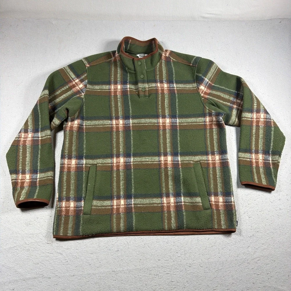 Duluth Trading Co Fleece Pullover Men L Relaxed Fit Green Plaid Outdoor Workwear